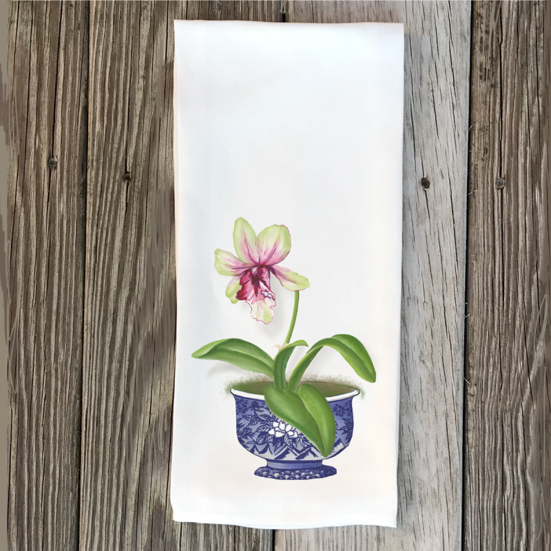 char-orchid-in-porcelain-pot-hand-towel